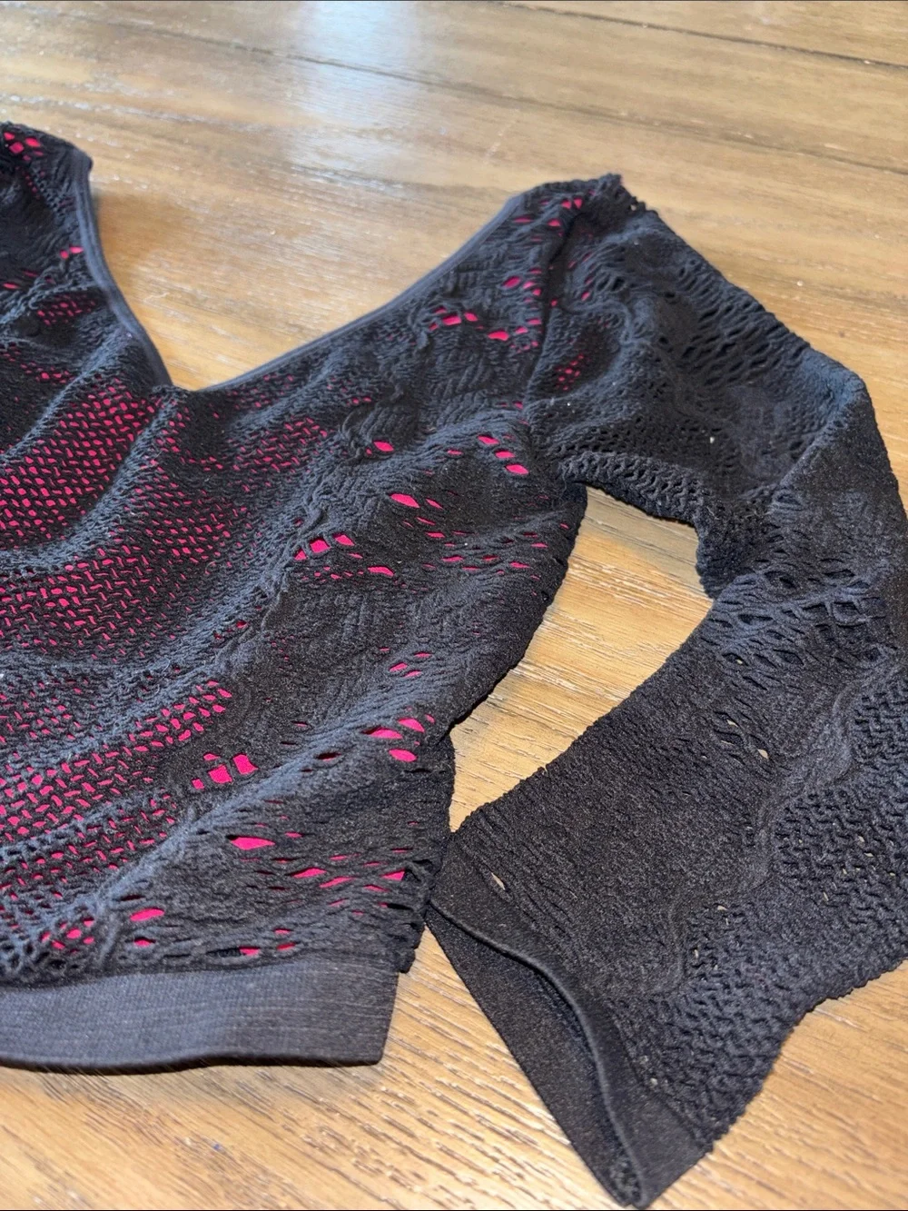 Free People Black Open-Knit Tank with Hot Pink Lining micro modal shirt xs/s